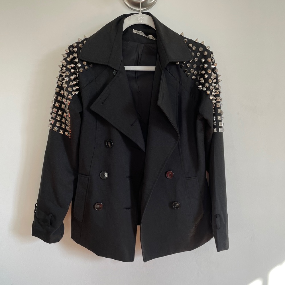 Black custom studded double breasted blazer